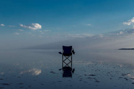 a chair in the salt lakeの写真素材