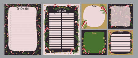 Set Christmas planner and to-do list and gift list, note on a dark background.のイラスト素材