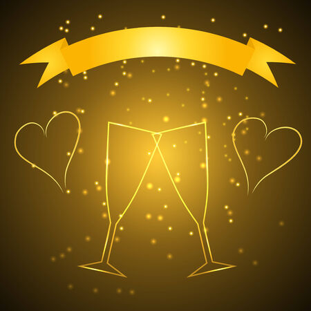 Wedding glasses with ribbon in gold colorのイラスト素材