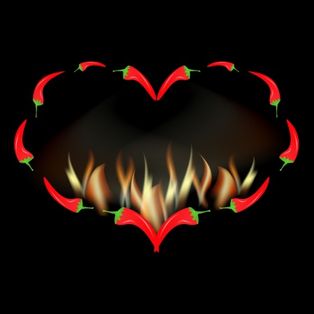 Valentine card red pepper in fireのイラスト素材