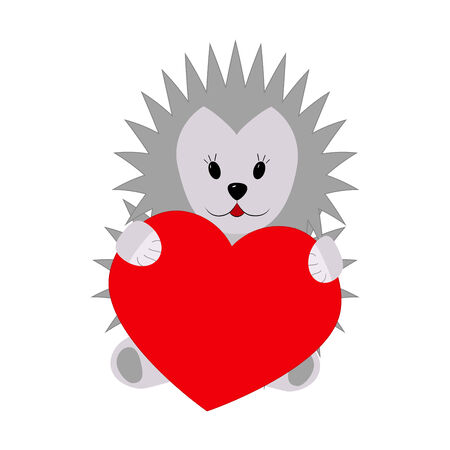 Hedgehog which holding a heart on a white backgroundのイラスト素材