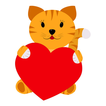 Tiger which holding a heart on a white backgroundのイラスト素材