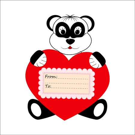 Panda holding a heart on a white backgroundのイラスト素材
