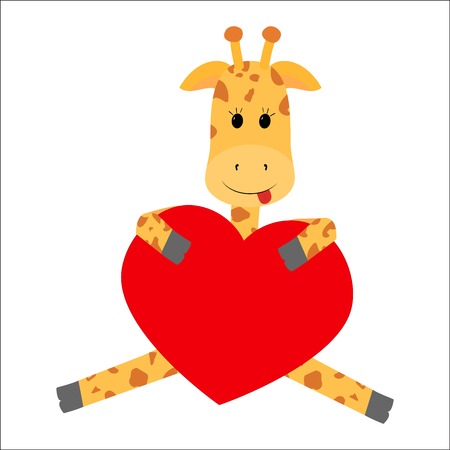 Giraffe holding a heart on a white backgroundのイラスト素材