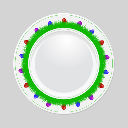 Decorative easter plate on gray background, top viewのイラスト素材