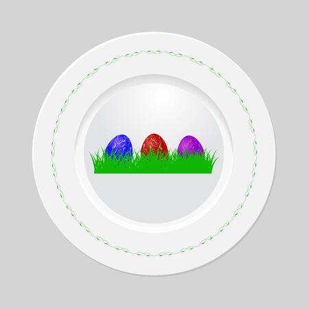 Decorative easter plate on gray background, top viewのイラスト素材