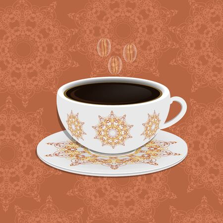 Cup of coffee with ornate eastern round elementsのイラスト素材