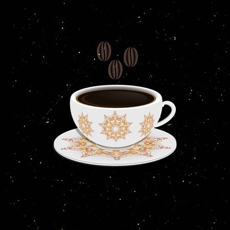 Cup of coffee with ornate eastern round elementsのイラスト素材