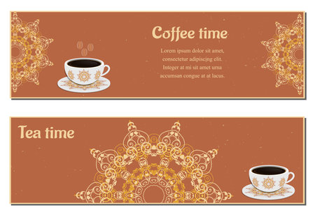 Set of  cards with cups,  ornate eastern round elementsのイラスト素材