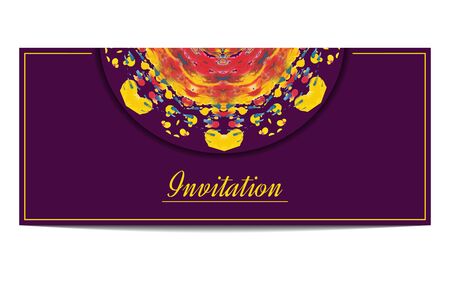 Invitation orr greeteng card with half circle ethnic ornament on purple backgroundのイラスト素材