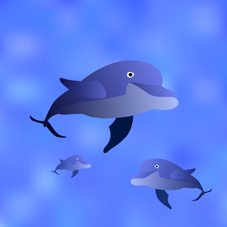 Family of three dolphins swimming in the waterのイラスト素材