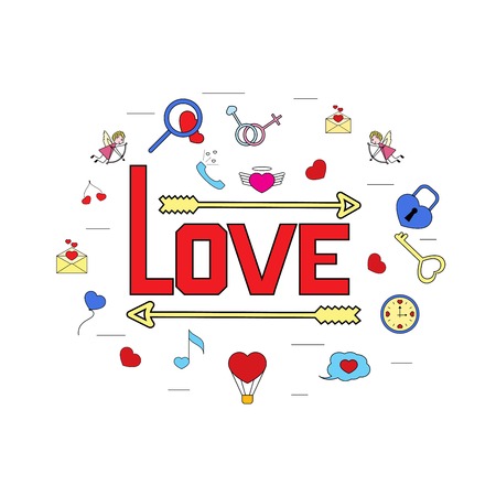 Vector line icons. idea illustration for design t-shirts, banners, flyers. Vector illustration with different Valentines Day elements.のイラスト素材