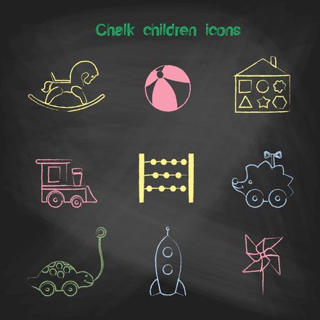 Set of linear icons. Children's toys collection of vector icons. Outline vector rocking horse, ball, sorter, train, scores, hedgehog, turtle, rocket, windmill iconのイラスト素材