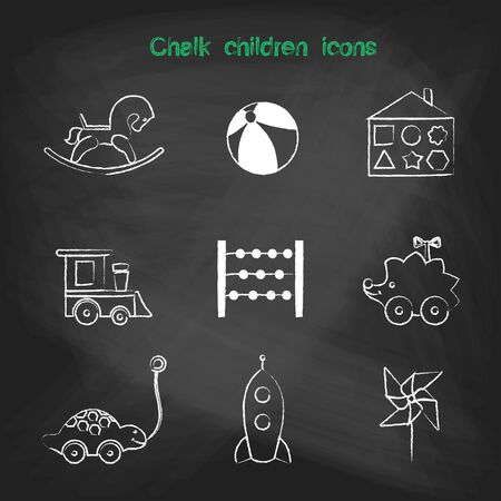 Set of linear icons. Children's toys collection of vector icons. Outline vector rocking horse, ball, sorter, train, scores, hedgehog, turtle, rocket, windmill iconのイラスト素材