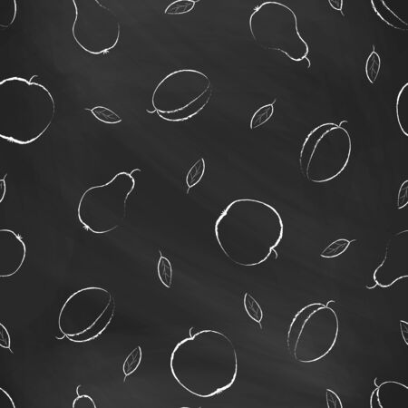 Seamless pattern with color chalk drawings . Hand-drawn style. Seamless vector wallpaper with the image of fruitsのイラスト素材