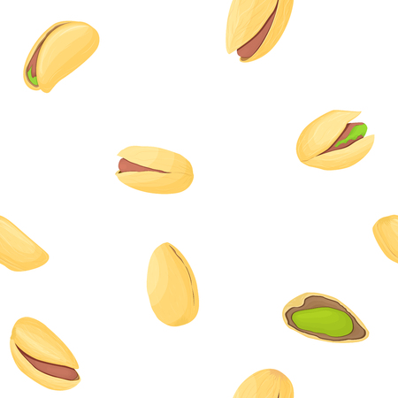 Pistachio nuts seamless pettern. Vector illustration of nuts isolated on white background it can be used as packaging design element, printing brochures on healthy and vegetarian dietのイラスト素材