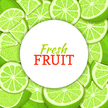 Round white label on ripe lime background. Vector card illustration.のイラスト素材