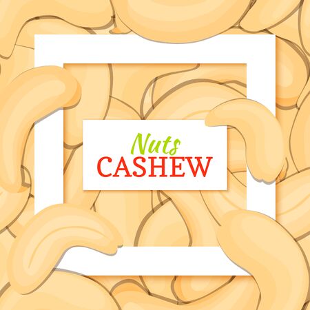 Square white frame and rectangle label on cashew nuts background. card illustration.のイラスト素材