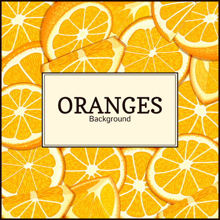 Square label on citrus oranges fruits background. Vector card illustration.のイラスト素材