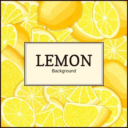 Square label on citrus lemons fruits background. Vector card illustration.のイラスト素材