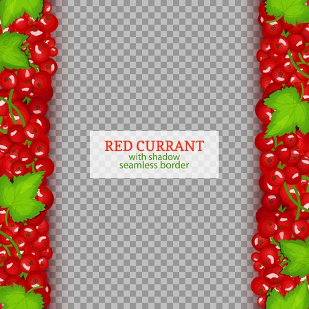 Red currant fruit vertical seamless borders. Vector illustration card .Endless strip with red currant berries and leaves for design of food packaging juice breakfast, cosmetics, tea, detox.のイラスト素材