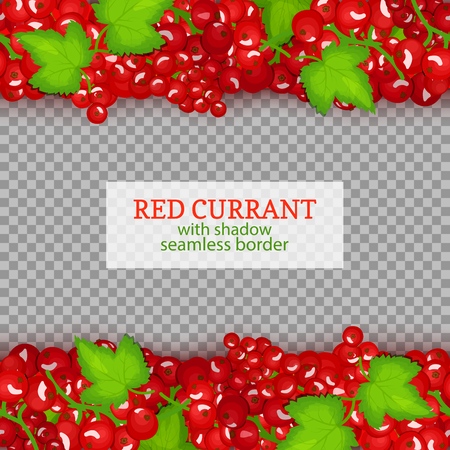 Red currant fruit horizontal seamless borders. Vector illustration card .Endless strip with red currant berries and leaves for design of food packaging juice breakfast, cosmetics, tea, detox.のイラスト素材