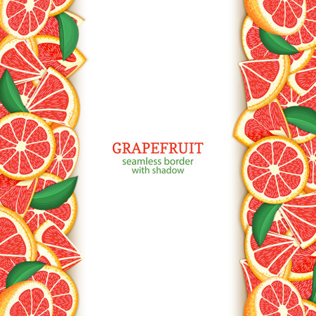 Ripe grapefruit vertical seamless borders. Vector illustrationのイラスト素材