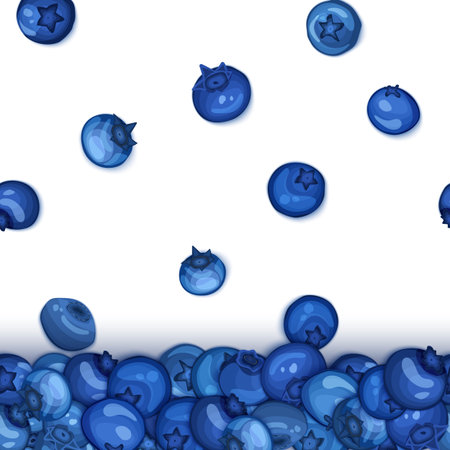 Ripe blueberry falling fruit horizontal seamless borders.のイラスト素材