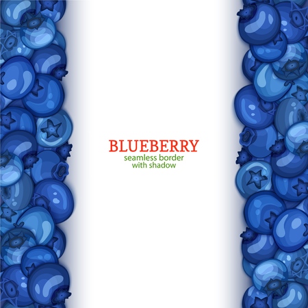 Ripe blueberry fruit vertical seamless borders. Vector illustration card Wide and narrow endless strip with blue berry for design of food packaging juice breakfast, cosmetics, tea, detox diet.のイラスト素材