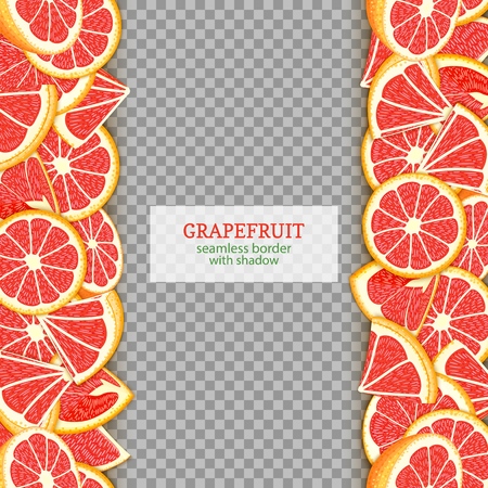 Ripe grapefruit fruit vertical seamless borders. Vector illustration card.のイラスト素材