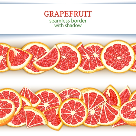 Ripe grapefruit fruit horizontal seamless borders. Vector illustration card.のイラスト素材