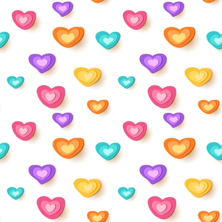 Paper cut hearts. Seamless cute pattern. Vector applique illustration.のイラスト素材