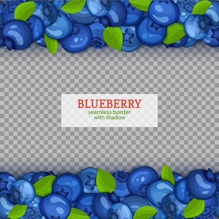 Ripe blueberry fruit horizontal seamless borders vector illustration. Card wide and narrow endless strip with blue berry for design of food packaging juice breakfast, cosmetics, tea, detox diet.のイラスト素材