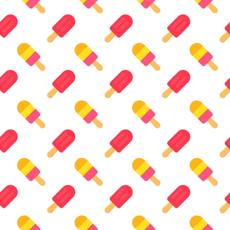 Ice Cream repeat seamless pattern in trendy paper cut style. Tasty summer bright ice-cream stick on white background for package design Vector card illustration in paper cutting art styleのイラスト素材