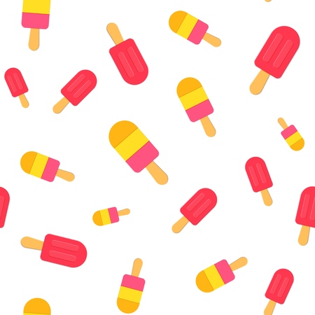 Ice cream repeat seamless pattern in trendy paper cut style.. Tasty summer bright ice cream stick on white background for package design Vector card illustration in paper cutting art styleの写真素材