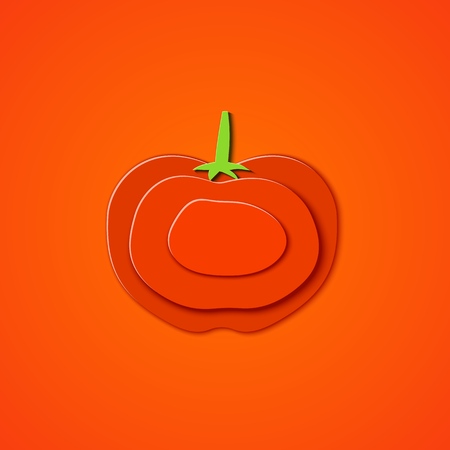 Paper cut red tomato. Vector paper cut design in the form of ripe tomato for design of food packaging. Vector illustration. Paper applique art style vegitable. Origami concept.のイラスト素材