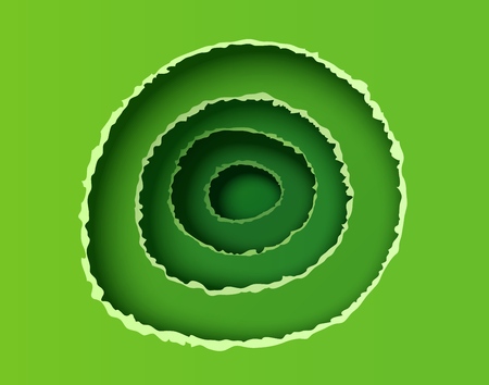 Abstract green background in cut out of paper style. Torn paper in round shapes with shadow. Vector card illustration for ecology flyer or posterのイラスト素材