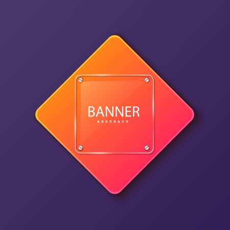 Glass square banner on the background of the plate in the shape of a rhombus. Layered background square shapes with color orange red gradient. Design elements for celebrating card, promo flyerのイラスト素材