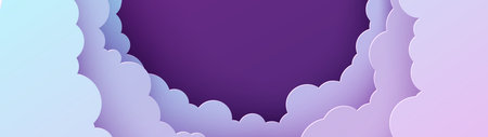 Night sky panorama in paper cut style. Cut out 3d horizontal background with violet and blue...