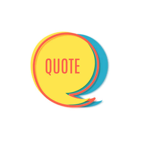 Yellow speech bubble with frame and quotes in paper cut art. Papercut style banner with geometric shapes and red quotes. Sticker with place for promotion text. Vector card illustration.のイラスト素材