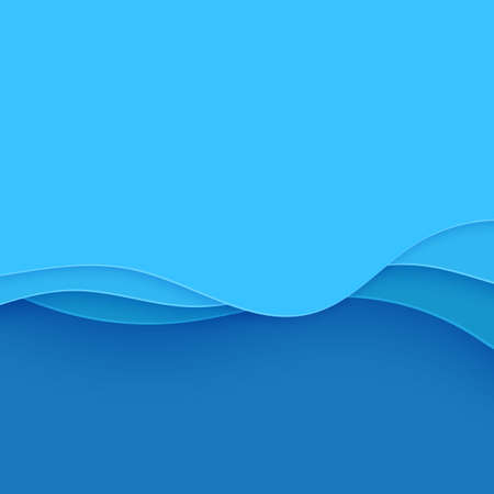 Blue abstract background in paper cut style. Layers of paper wavy water for World Oceans Day 8 June. Vector Earth posters template, ecology brochures, presentations, invitations with place for text.のイラスト素材