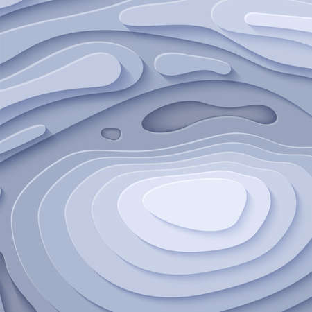 Topographic map in paper cut style. 3d abstract background with cut out waves modern cover. Grey color holes and mountains papercut art. Vector card illustration and origami smooth geometric shapesのイラスト素材