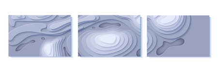 Set of topographic map flyers in paper cut style. Collection of 3d abstract banners with cut out...