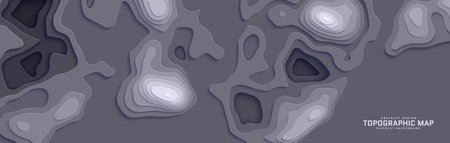 Topographic map in paper cut style. 3d abstract background with cut out waves modern cover. Dark...