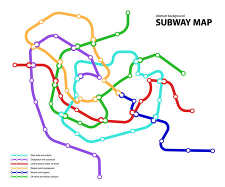 Subway map. Template of fictional town public transport scheme for underground transition road....