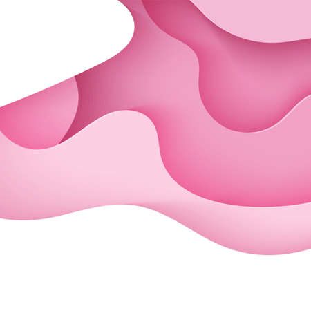 Paper cut background with waves and hole. Pink 3d abstract backdrop with smooth wavy layers. Womens Breast Cancer Concept. Square poster template in rose color. Female vector card illustrationのイラスト素材