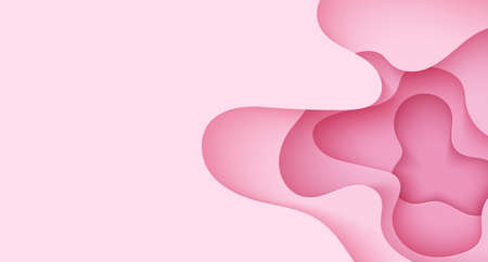 Paper cut background with waves and hole. Pink 3d abstract backdrop with smooth wavy layers. Womens Breast Cancer Concept. Horizontal poster template in rose color. Female vector card illustrationのイラスト素材