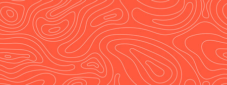 Salmon fish seamless pattern. Vector illustration of salmon fillet, red background with white lines. Fish meat texture for sushi ad flyer, menu design, decoration restorant asian or Japanese foodのイラスト素材
