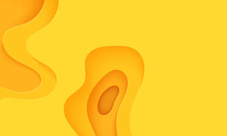 Abstract yellow background in cut paper style. Cutout orange wallpaper. Wavy template for save the Earth posters, eco brochures, business presentations. Vector card illustration of papercut backgroundのイラスト素材