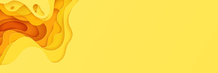 Abstract yellow background in cut paper style. Cutout orange wallpaper. Wavy template for save the Earth posters, eco brochures, business presentations. Vector card illustration of papercut backgroundのイラスト素材